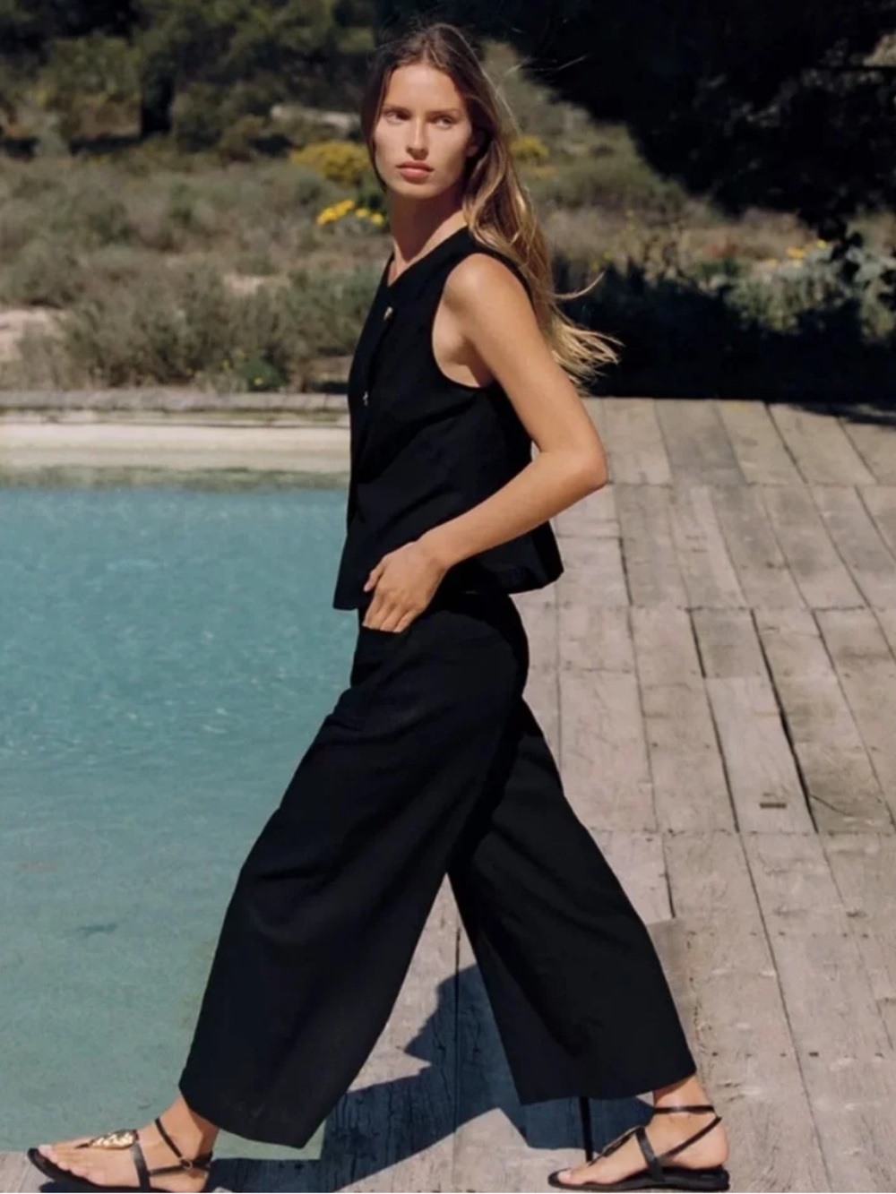 NWT Zara 100% Linen Wide Leg Culottes Pants Size L - Picture 2 of 8